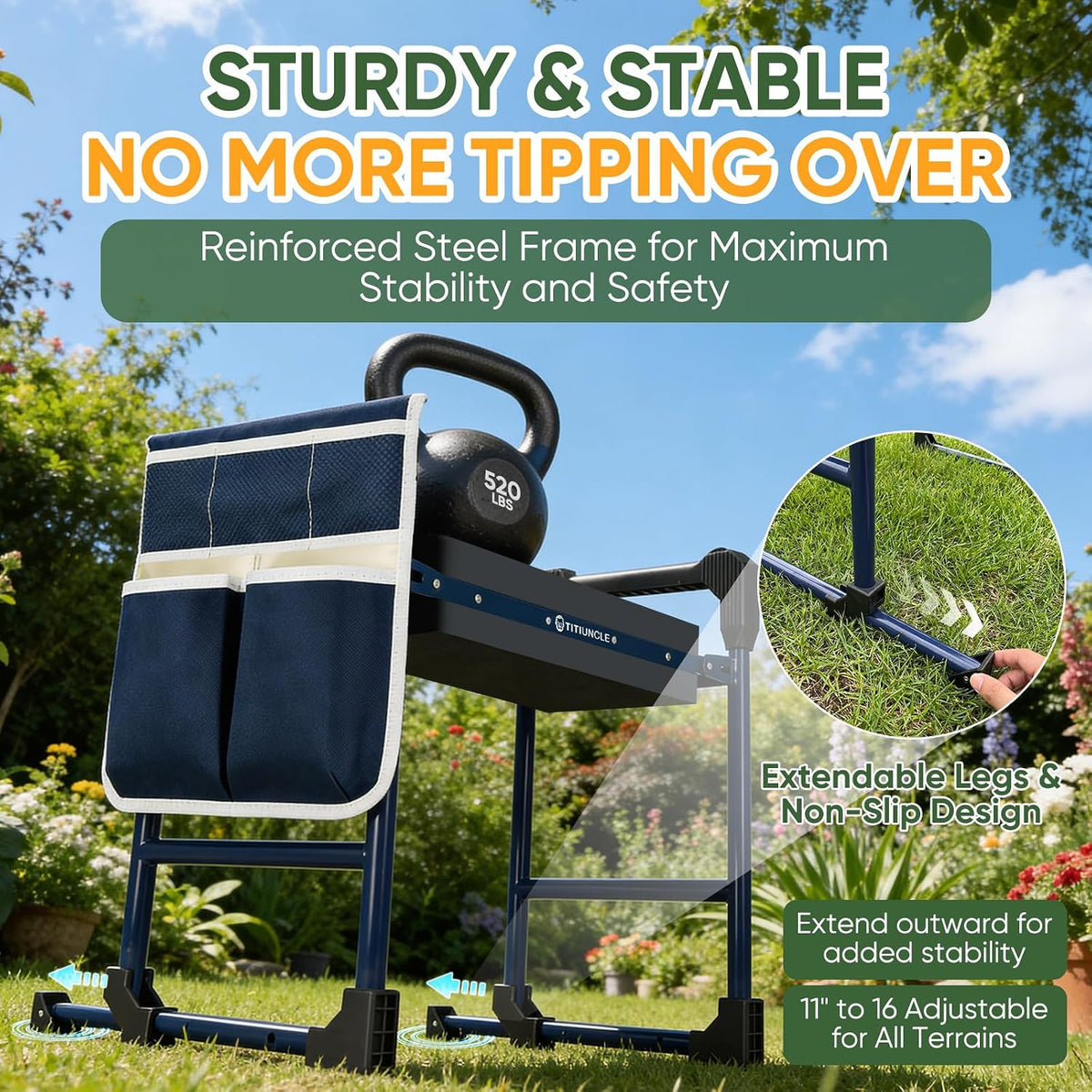 Garden Kneeler and Seat, Heavy Duty Foldable w/Soft Kneeling Pad