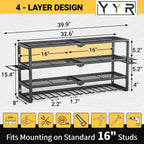 4 Layer Power Tool Organizer Wall Mount, Cordless Drill Hanger Storage Rack, Battery Tools Holder with Charging Station Shelf for Garage Organization