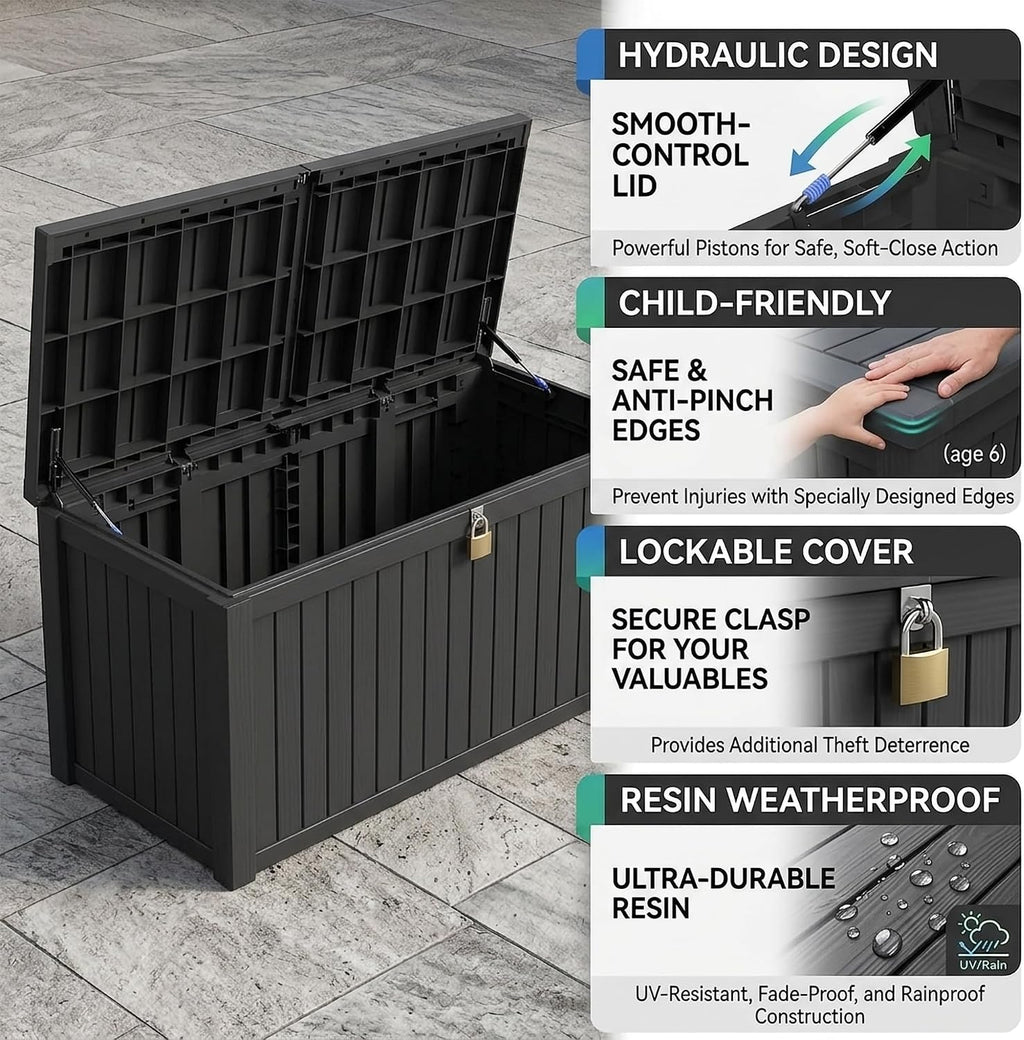 320 Gallon Extra-large Outdoor Storage Box, Waterproof Lockable Deck Box