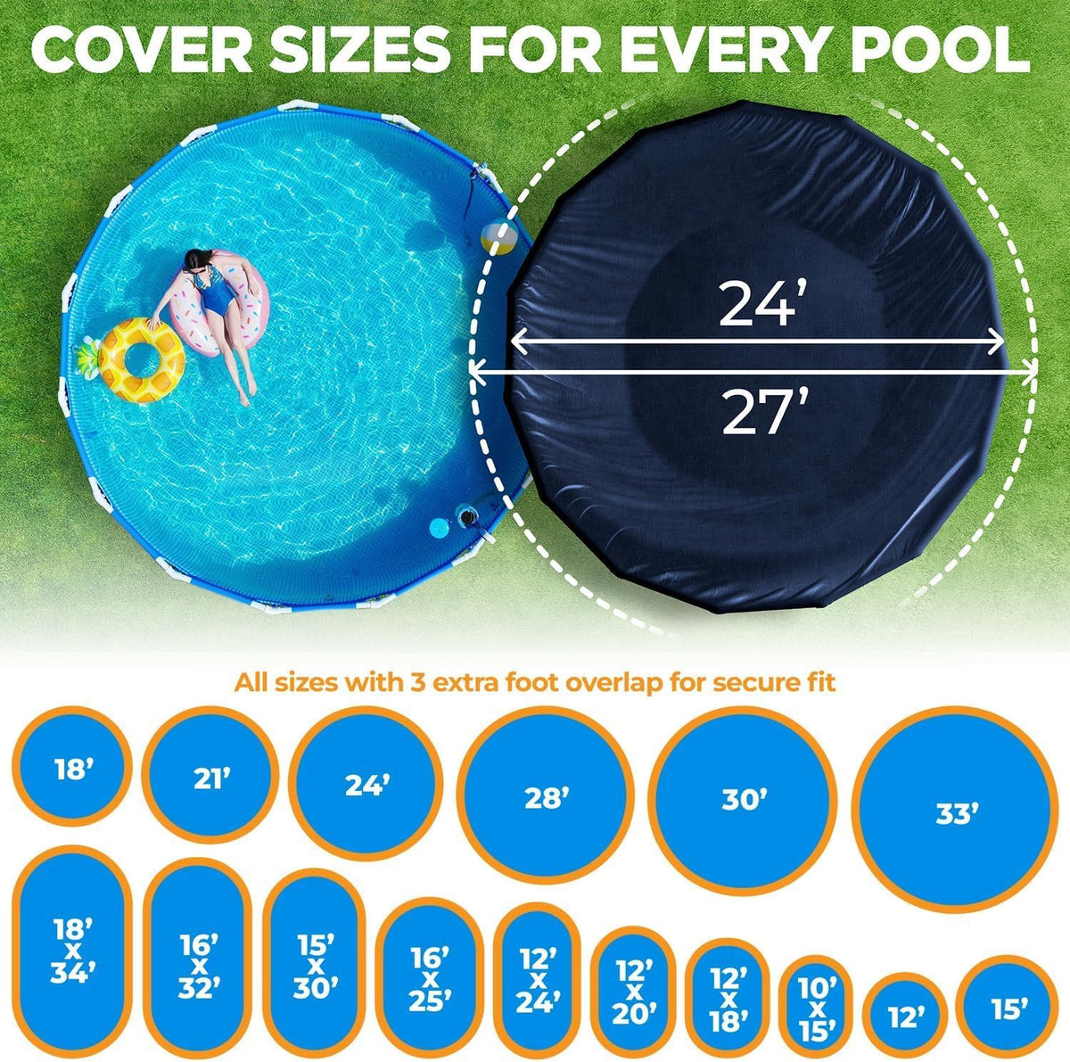 24 ft Round Winter Pool Cover for Above Ground Pools, Navy Blue, Resistant