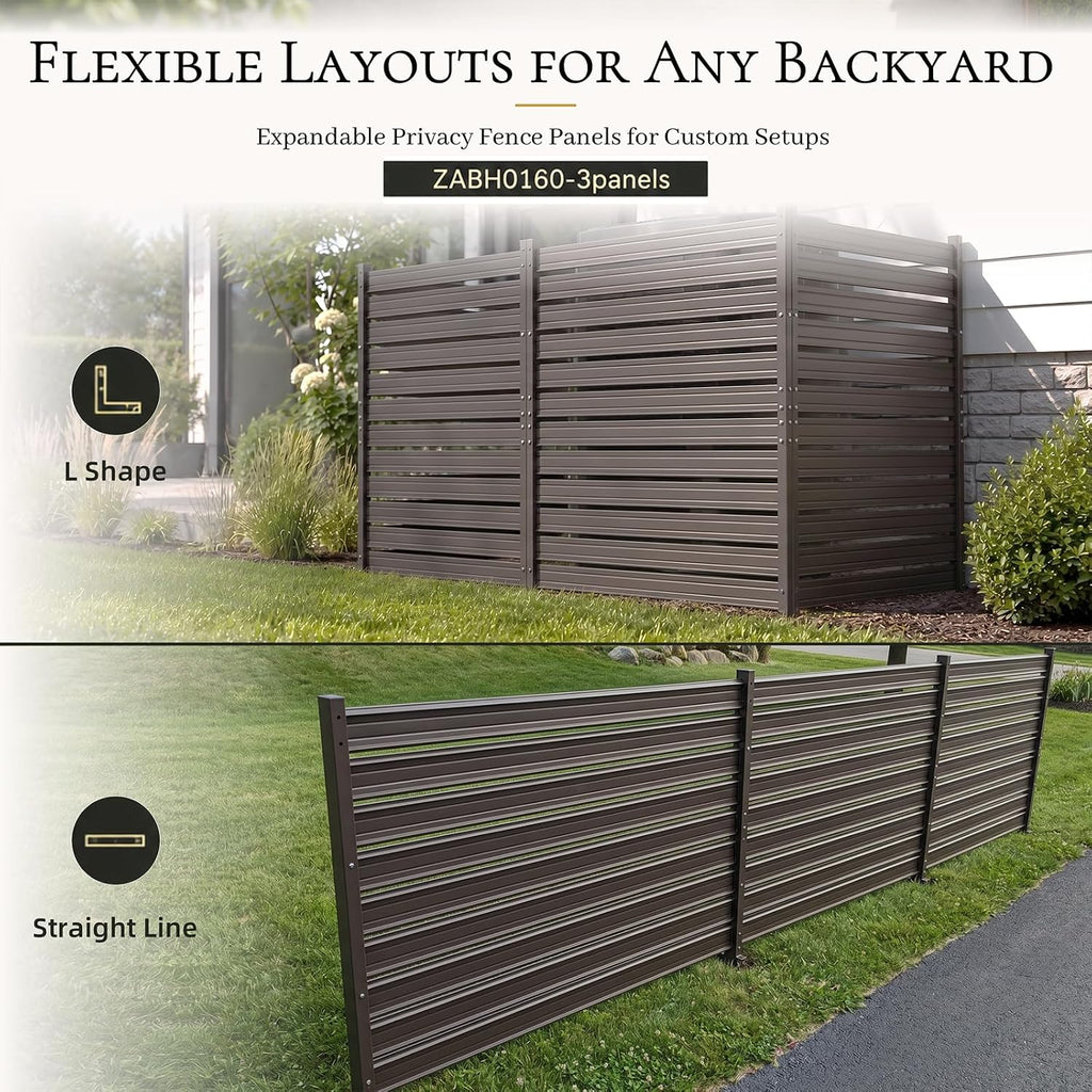 Air Conditioner Fence 3 Panels, 42" H x 9.5 FT W Metal Outdoor Privacy Screen, No Digging HVAC Fence with Louvered Panels, Privacy Fence for AC Unit