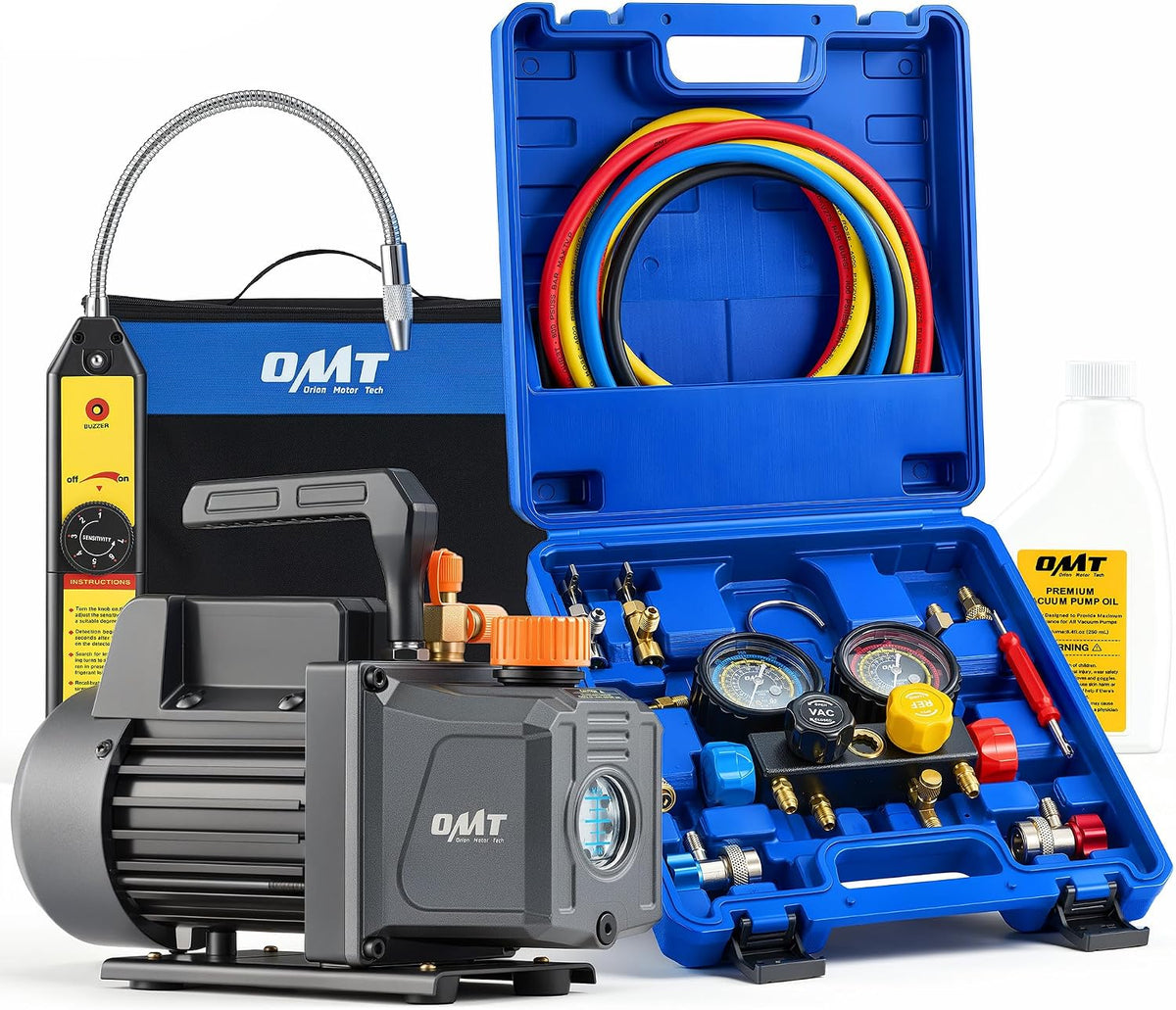 OMT 4 CFM 1/3 HP 1-Stage AC Vacuum Pump and Gauge Set for R134a R22 R410a