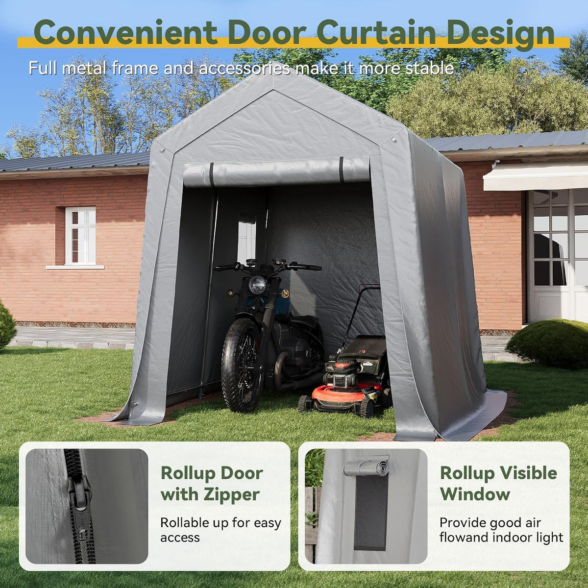 Aoxun 6x8x7 FT Outdoor Portable Storage Shed Tent for Motorcycle,Gray