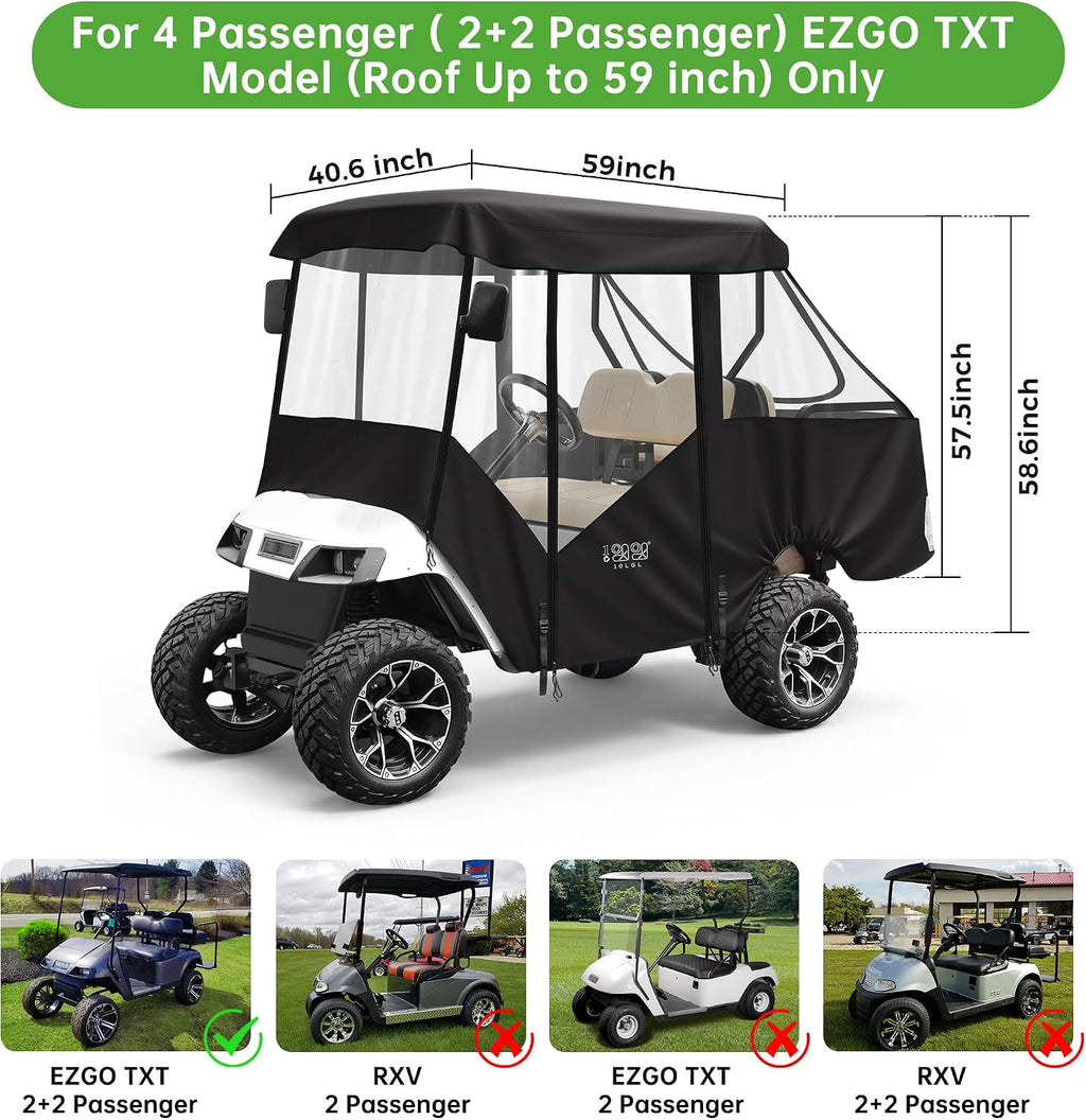 10L0L 4 Passenger Golf Cart Driving Enclosure for EZGO TXT Model