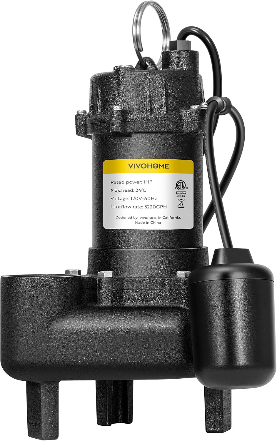 VIVOHOME 1 HP Cast Iron Sewage/Effluent Pump for Basement, Septic Tank