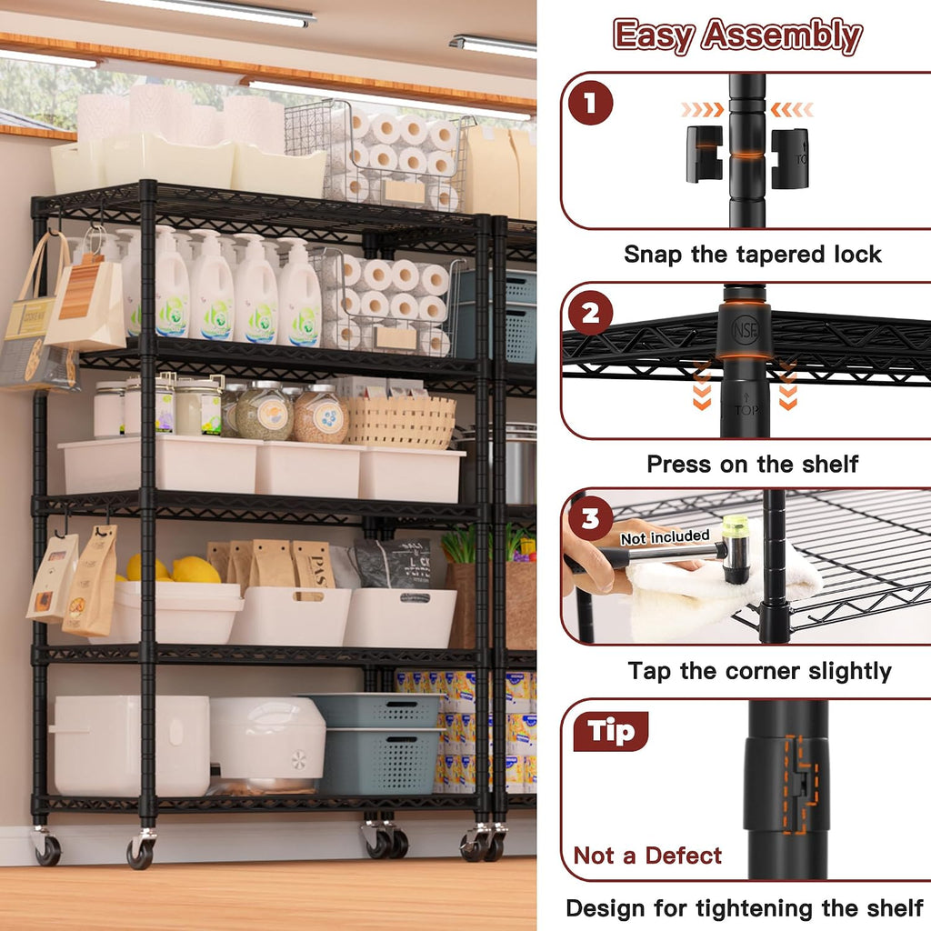 PrimeZone 36"W x 16"D x 79"H Wire Shelving with Wheels, 5-tier Metal Shelf