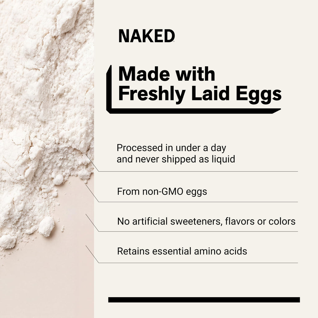 Naked 3LB Non-GMO Egg White Protein Supplement Powder, Unflavored, No Additives, Paleo, Dairy Free, Gluten Free, Soy Free – 25g Protein, 44 Servings