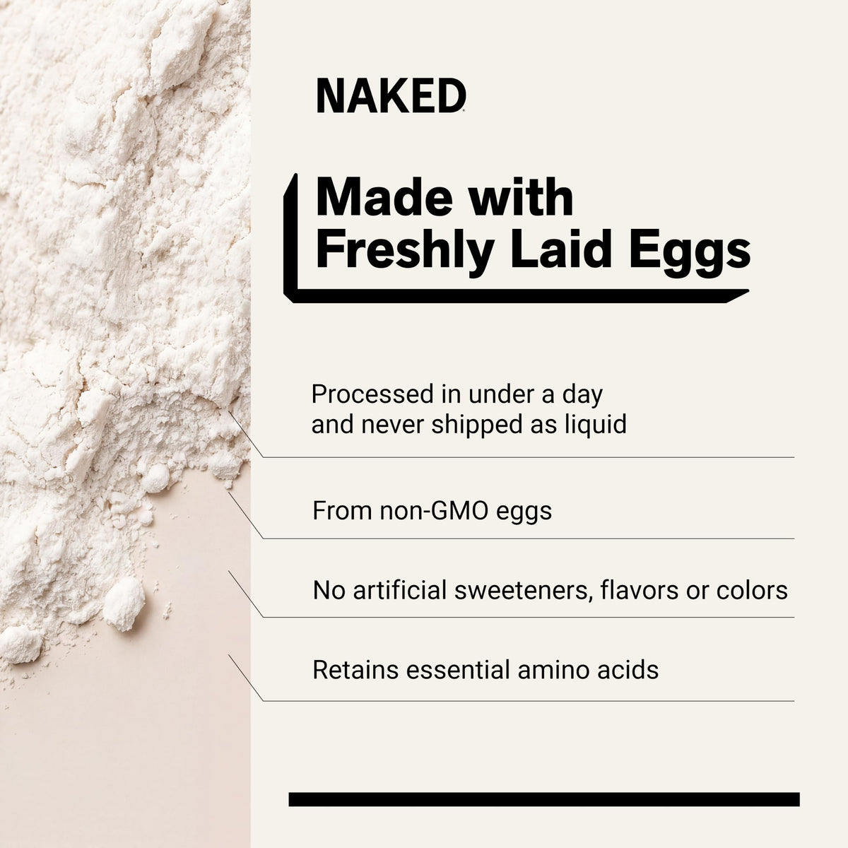 Naked 3LB Non-GMO Egg White Protein Supplement Powder, Unflavored, No Additives, Paleo, Dairy Free, Gluten Free, Soy Free – 25g Protein, 44 Servings