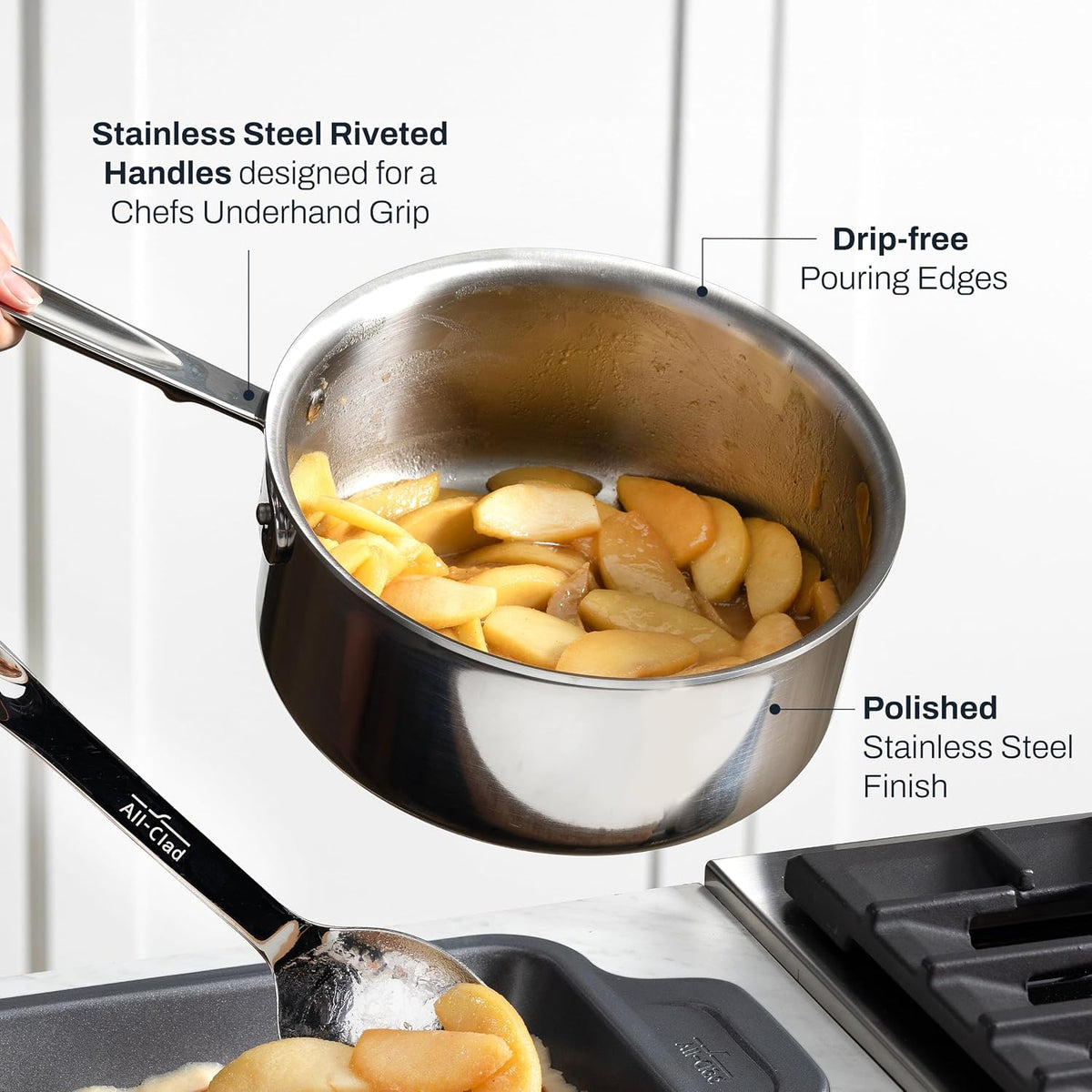 All-Clad D3® Stainless Steel 3 Qt Saucepan with Lid, Made in the USA