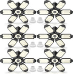 Led Garage Lights Bulb 6 Pack 200W Super Bright Ceiling Led Shop Lights, E26/E27 Base, 6500K, 20000LM Deformable Led Garage Light for Basement, Attic