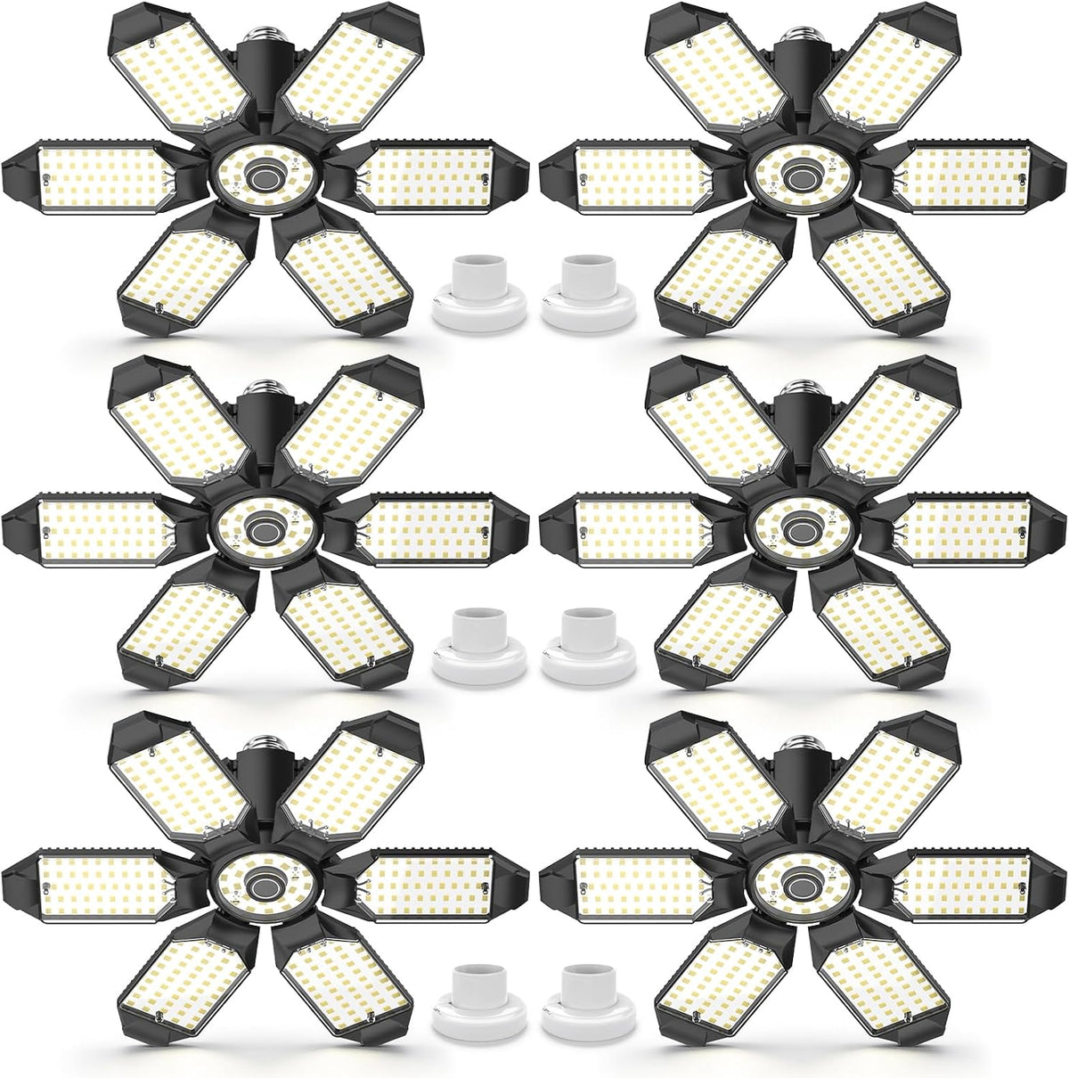 Led Garage Lights Bulb 6 Pack 200W Super Bright Ceiling Led Shop Lights, E26/E27 Base, 6500K, 20000LM Deformable Led Garage Light for Basement, Attic