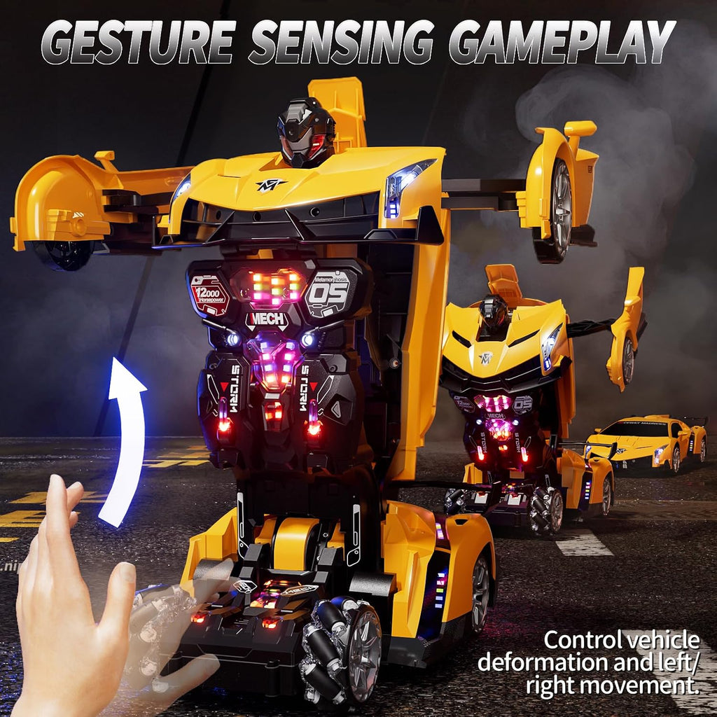 1:10 Big Size Transform RC Car, Gesture Sensing Remote Control Car (Yellow)