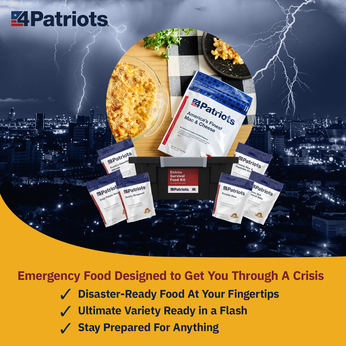 4Patriots Emergency Entree Food Kit – 128 Servings, Tasty Freeze-Dried MRE Survival Meals, 25 Year Shelf Life