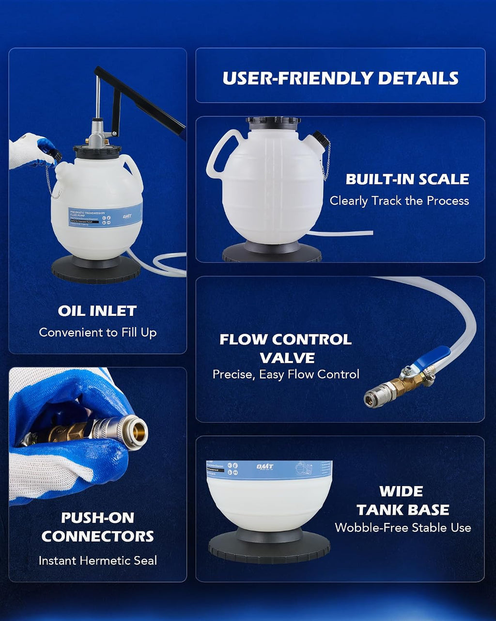 OMT 2 Gallon Transmission Fluid Transfer Pump Set with 15 ATF Adapters