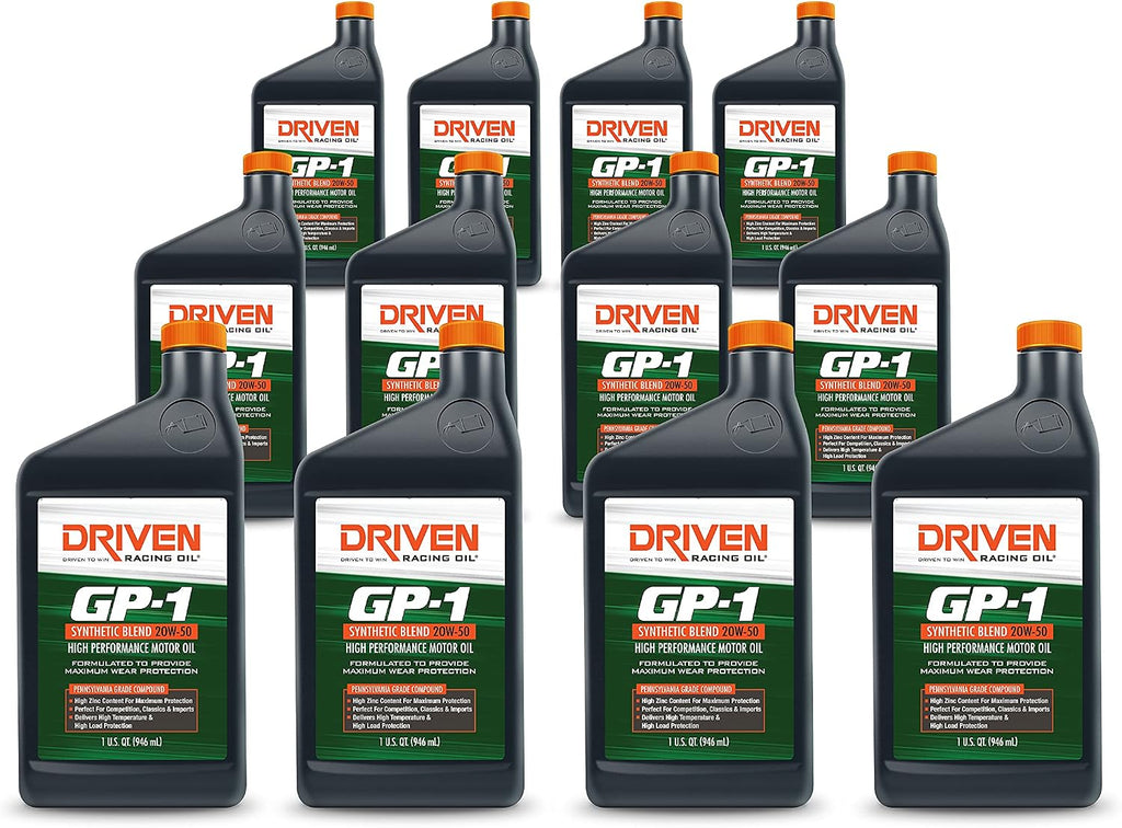 Driven Racing Oil GP-1 Synthetic Blend Motor Oil 20w-50 (12 Quart Bottles)
