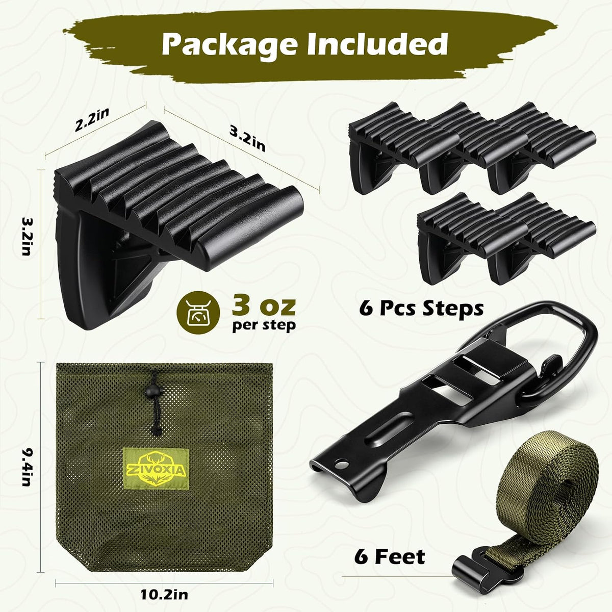 Saddle Hunting Platform Steps, Ultra-Light Ring of Steps for Climbing Bow Hunting with 6 Feet Heavy-Duty Strap & Cam Buckle, Ergonomic Anti-Slip
