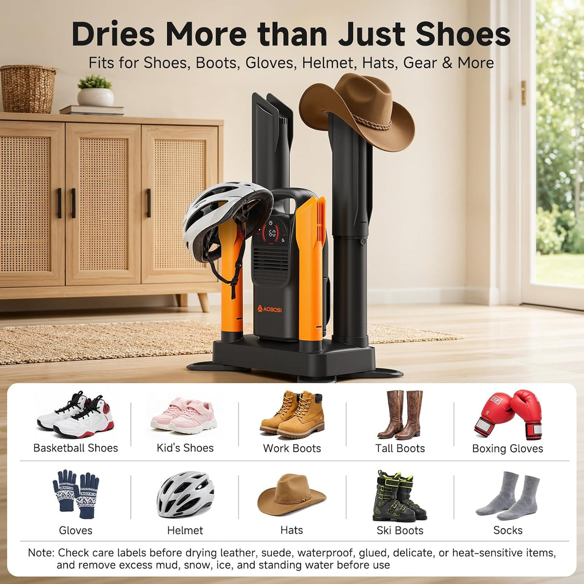 AAOBOSI Shoe & Boot Dryer with Deodorizer Mode, 30-720Min Timer, Heat + Fan