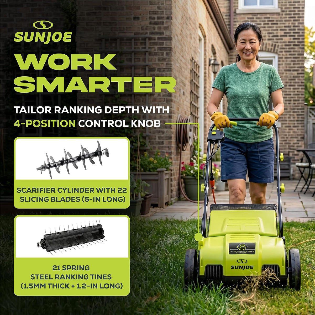 Sun Joe Corded Electric Lawn Dethatcher & Scarifier, 12-Amp, AJ798E