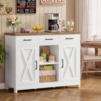 Storage Cabinet, Coffee Bar Cabinet with 3 Drawers, 2 Adjustable Shelves & 2 Doors, Buffet Cabinet, Kitchen Cabinet for Kitchen, Dining Room, Living
