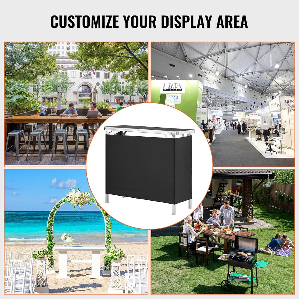 VEVOR Folding Portable Bar Table, Tradeshow Podium Table for Indoor, Outdoor, Party, Picnic, Exhibition, Includes Carrying Case, Storage Shelf and