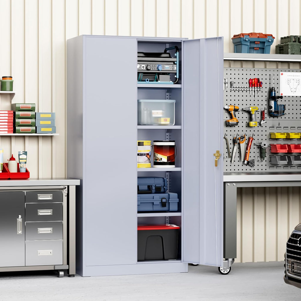 Metal Storage Cabinet with Doors and Shelves, 72" Inch Locking Metal Cabinet,Garage Storage Cabinet for Garage Office School Warehouse (Dark Gray)