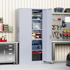 Metal Storage Cabinet with Doors and Shelves, 72" Inch Locking Metal Cabinet,Garage Storage Cabinet for Garage Office School Warehouse (Dark Gray)