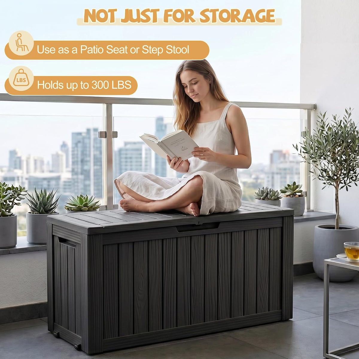 Outdoor Storage Box, 165 Gal Gen 2 Resin Deck Box w/ Gas Struts & Wheels