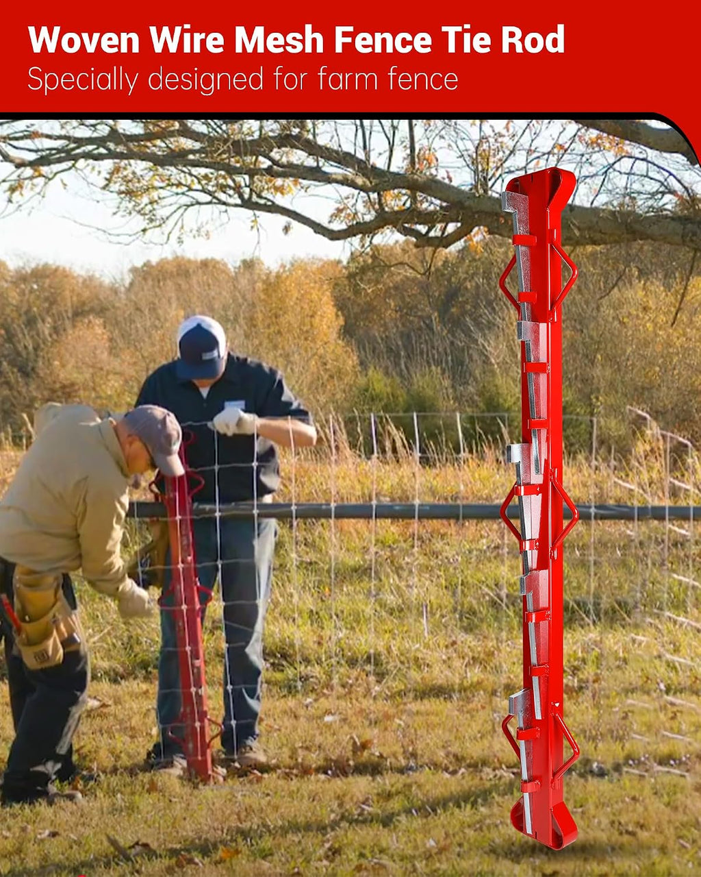 4ft Woven Wire Fence Stretcher Bar with 5 Wedges,Field Fence Stretcher