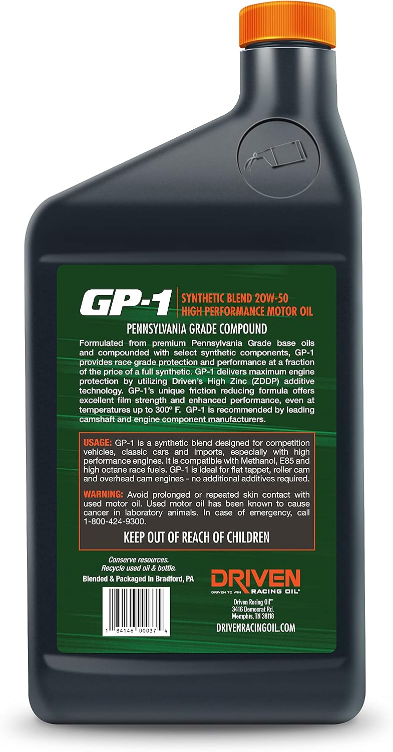 Driven Racing Oil GP-1 Synthetic Blend Motor Oil 20w-50 (12 Quart Bottles)