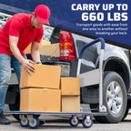 Heavy Duty Foldable Push Cart Dolly | 660 lbs. Capacity | Upgraded Collapsible Hand Truck Folding Platform with Swivel Wheels | Flat Bed Moving Wagon