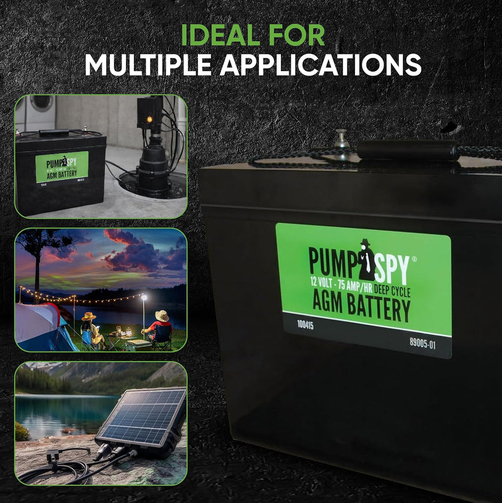 12V 75Ah AGM Battery for Sump Pumps, Maintenance-Free