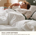 Bedsure PureWoven 3 Pieces 100% Cotton Waffle Duvet Cover Set, Queen, White