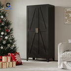 COFaR Wardrobe Closet with Doors, Metal Bedroom Armoire with Adjustable Hanging Rod and Shelves, Farmhouse Broom Closet Storage Cabinet for Garage