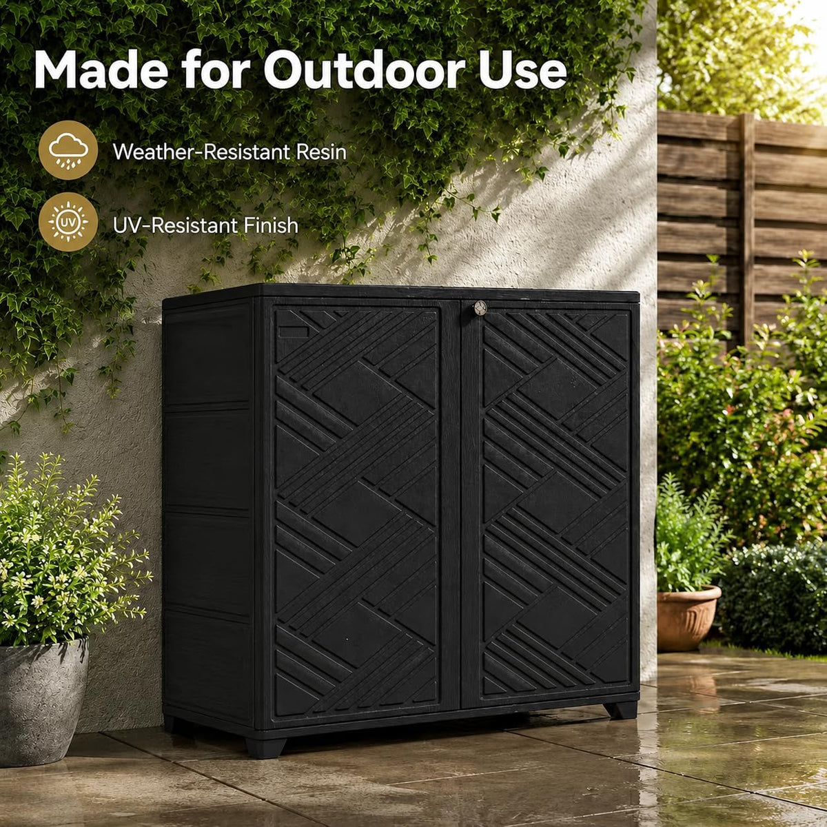 ADDOK Outdoor Storage Cabinet,60 Gallon Waterproof Resin Patio Storage Cabinet with 1 Adjustable Metal Shelf, Upright Outdoor Cabinet for Garden