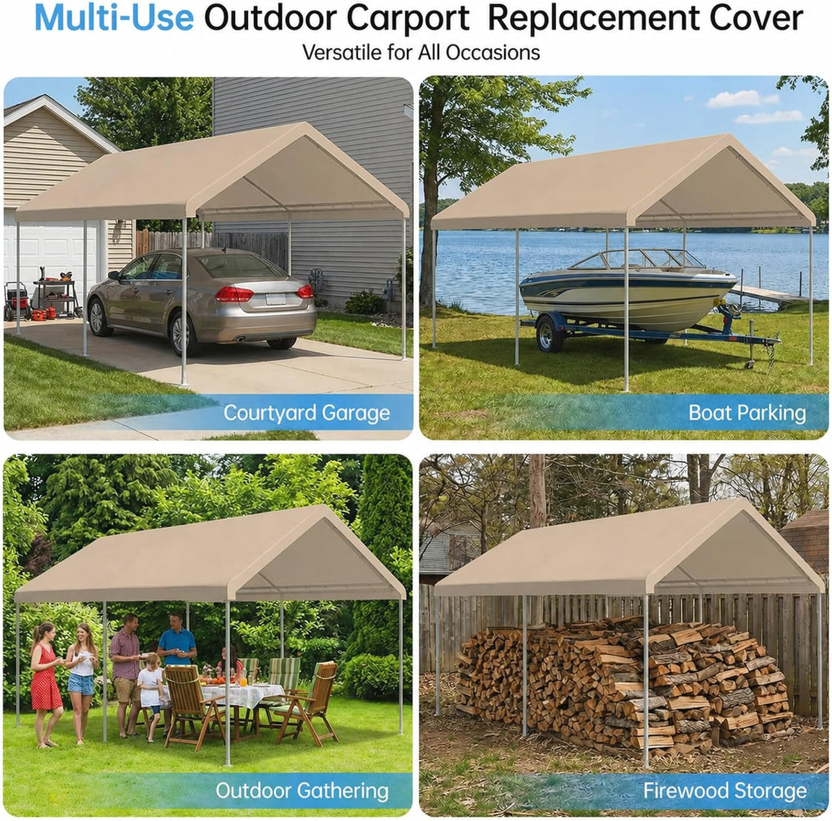 10x20 FT Carport Replacement Canopy Top, 800D Oxford Heavy Duty Waterproof Tarp Cover with 36 Ball Bungees, UV Protection Garage Shelter Replacement
