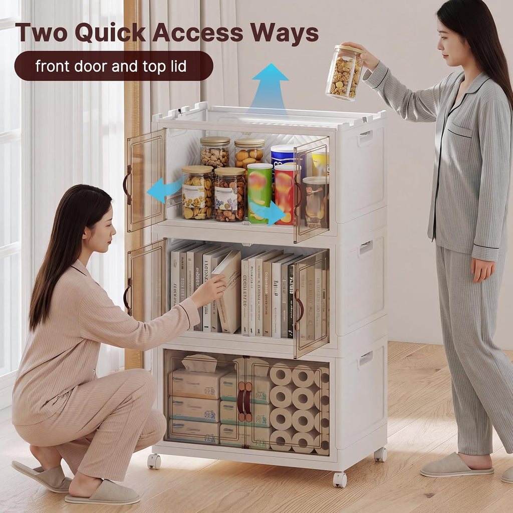Stackable Storage Bins with Lid, 208QT Plastic Cabinet with Wheels