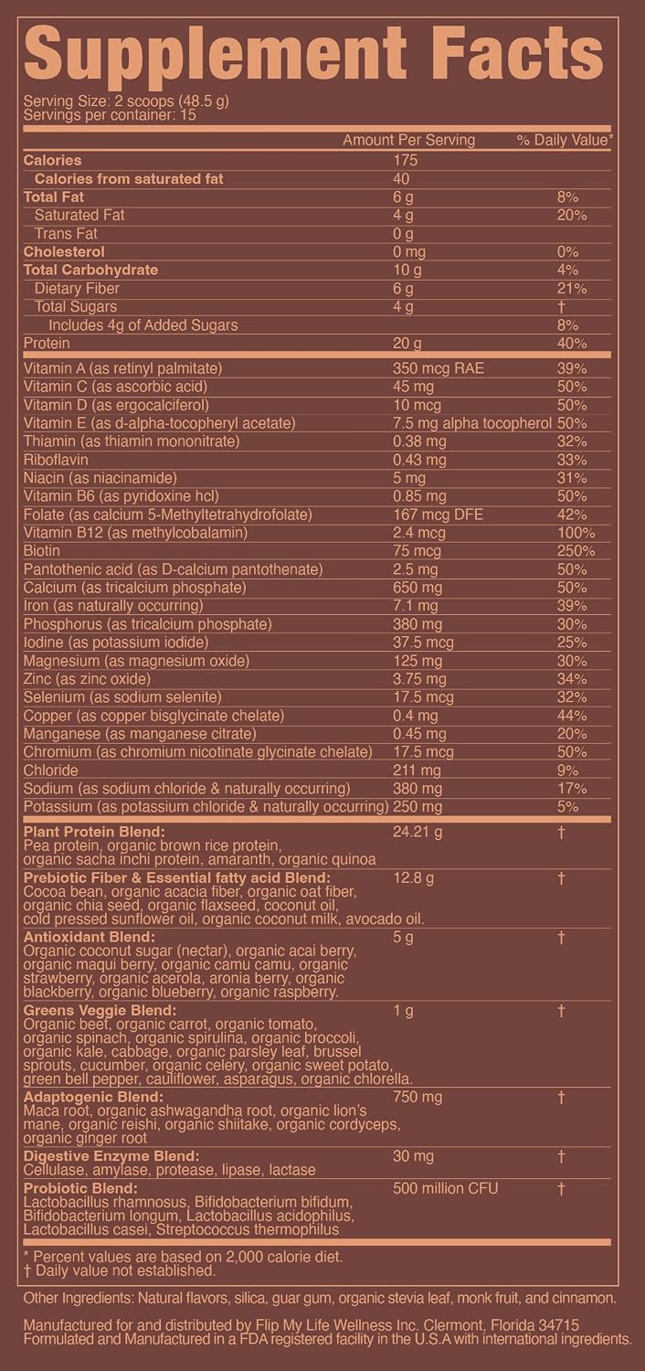 Flip My Life, Flip 7 Natural SuperFood, Plant-Based Protein, Complete Meal Replacement to Support Healthy Gut, 7 Mega Nutrient Rich Blends all in one