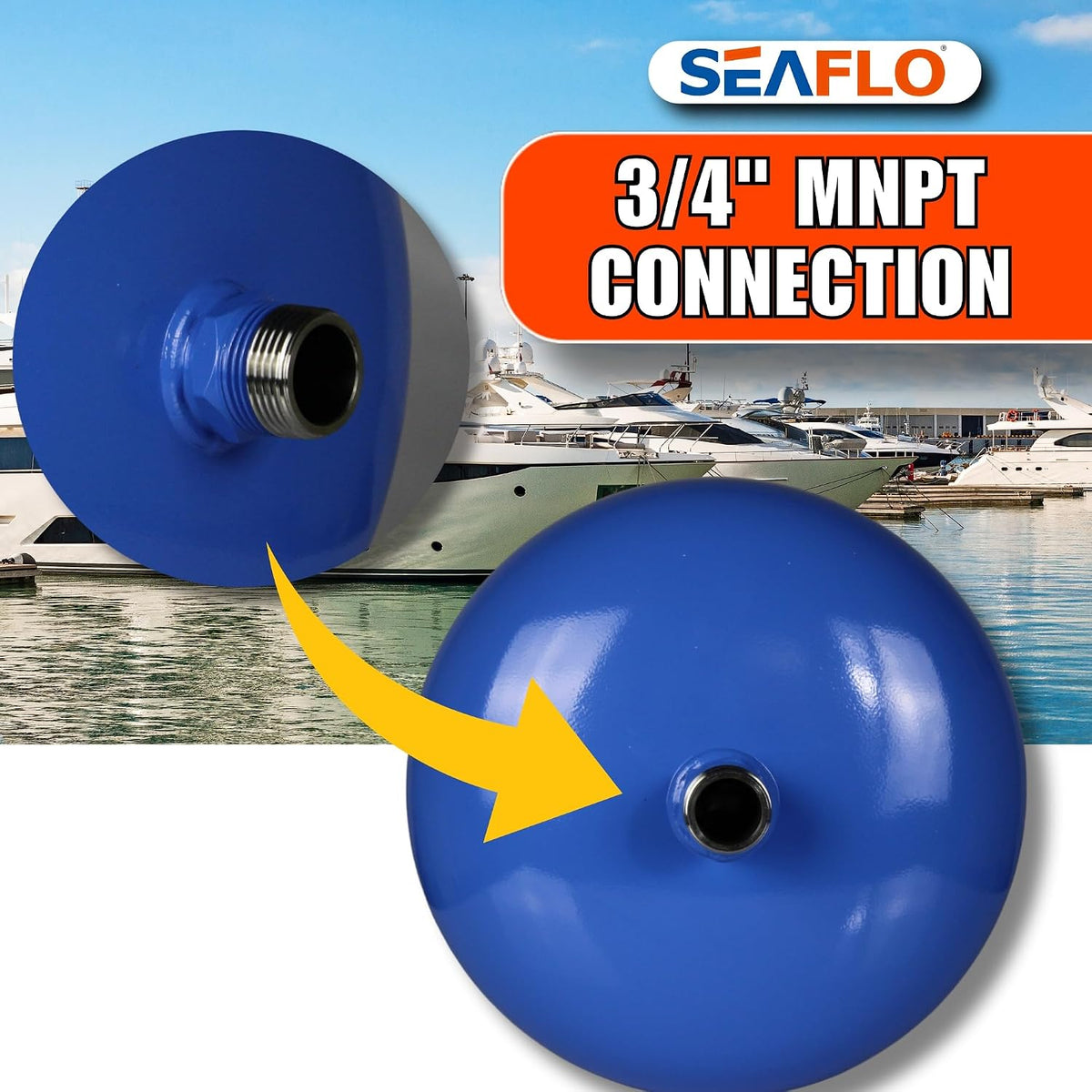 SEAFLO 2 Gallon Pre-Pressurized Accumulator Expansion Tank – Reduces Pump Cycling, Smooth Water Flow, 87 PSI, 3/4" MNPT, Compact Design for RV