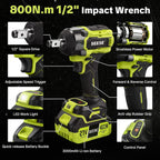 SEESE Cordless Impact Wrench Kit: 590 Ft-lbs(800N.m) 3500IPM High Torque