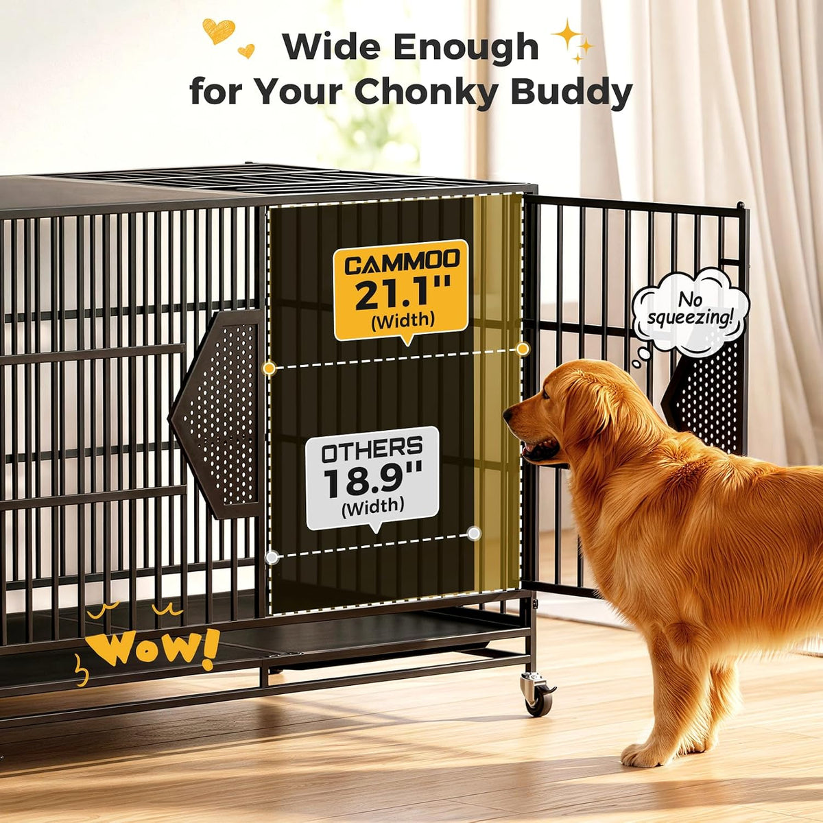 CAMMOO 48'' Heavy Duty Dog Crates for Large Dogs, Dog Kennel Indoor