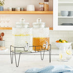 Style Setter Glass Beverage Drink Dispenser w/Metal Stand Set of 2, 1.5 Gal