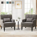 Set Of 2 Button-Tufted Upholstered Accent Armchairs With Lumbar Support Pillows