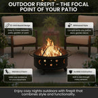 Pure Garden Round Outdoor Fire Pit with Star Cutouts, Black, 32-Inch