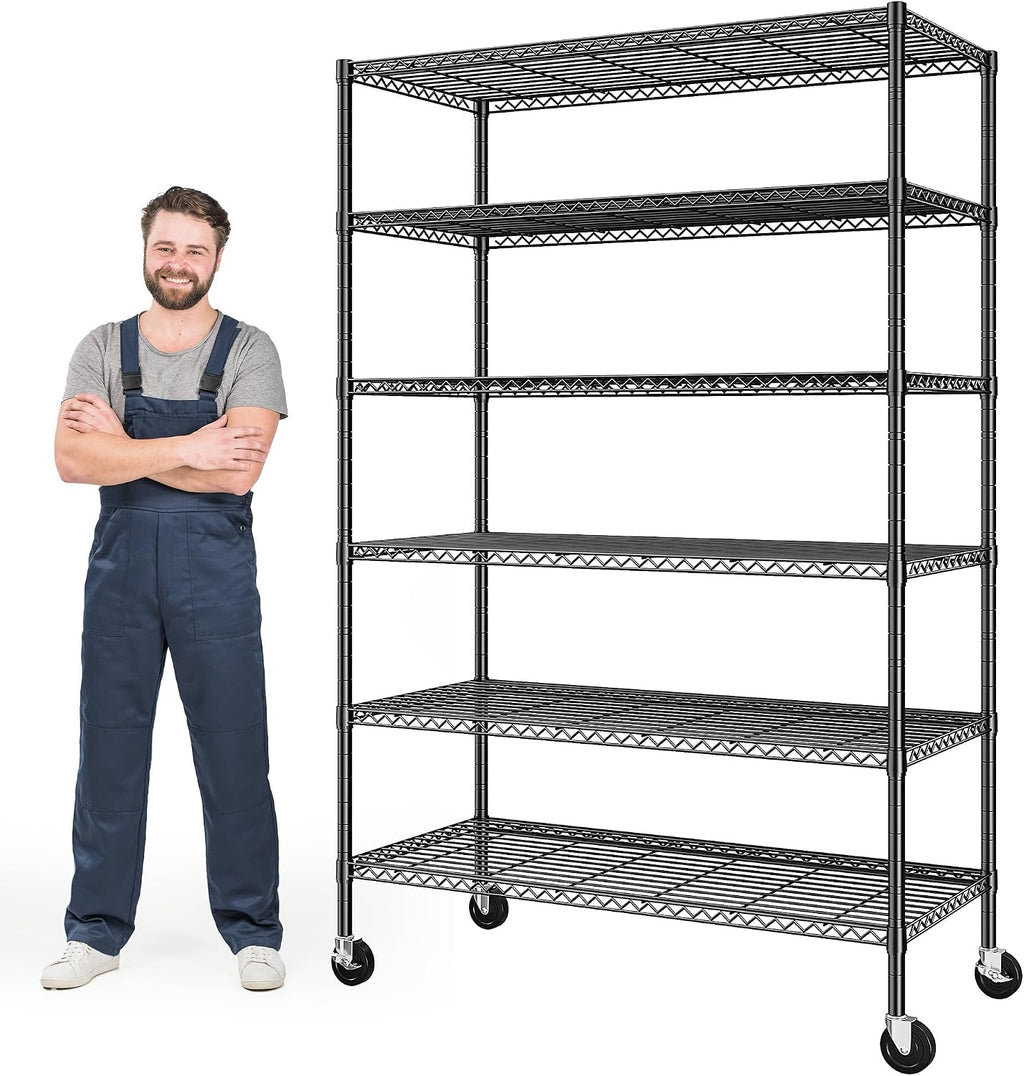 Heavy Duty 6-Tier Rolling Storage Shelves with Wheels for Garage