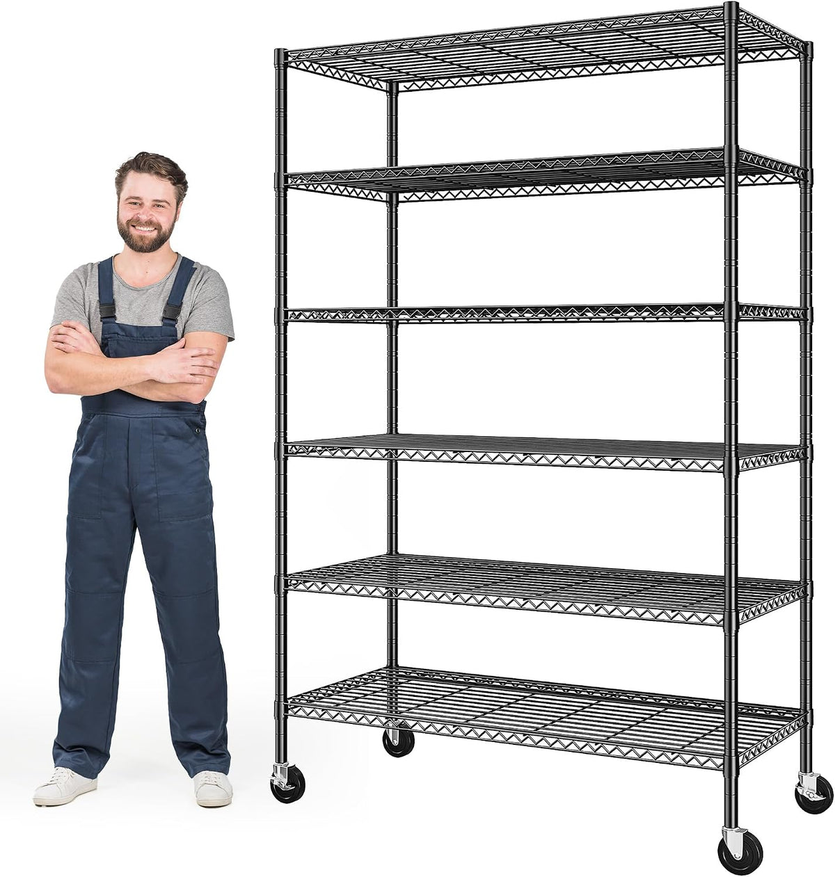 Heavy Duty 6-Tier Rolling Storage Shelves with Wheels for Garage