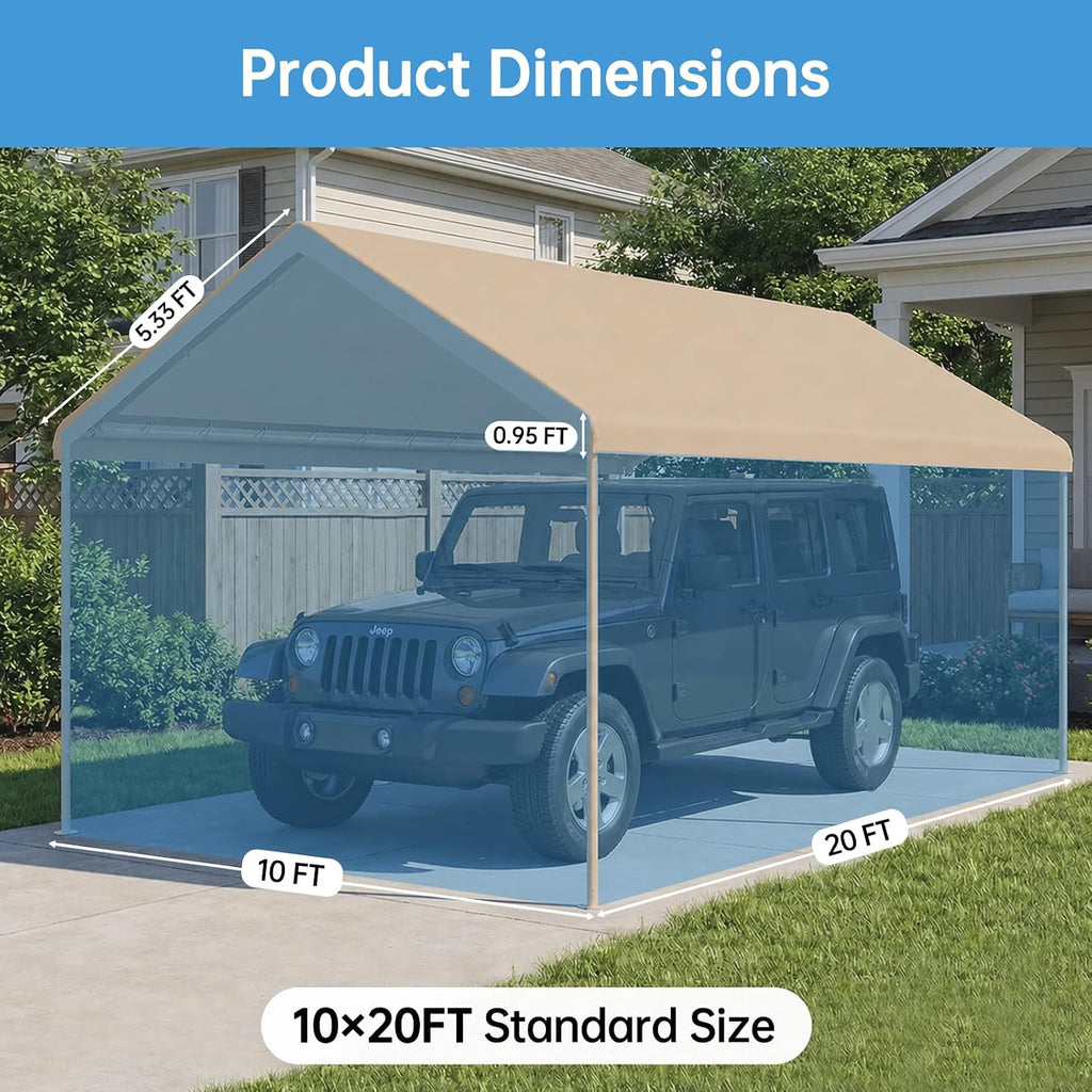 10x20 FT Carport Replacement Canopy Top, 800D Oxford Heavy Duty Waterproof Tarp Cover with 36 Ball Bungees, UV Protection Garage Shelter Replacement