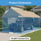 10x20 FT Carport Replacement Canopy Top, 800D Oxford Heavy Duty Waterproof Tarp Cover with 36 Ball Bungees, UV Protection Garage Shelter Replacement