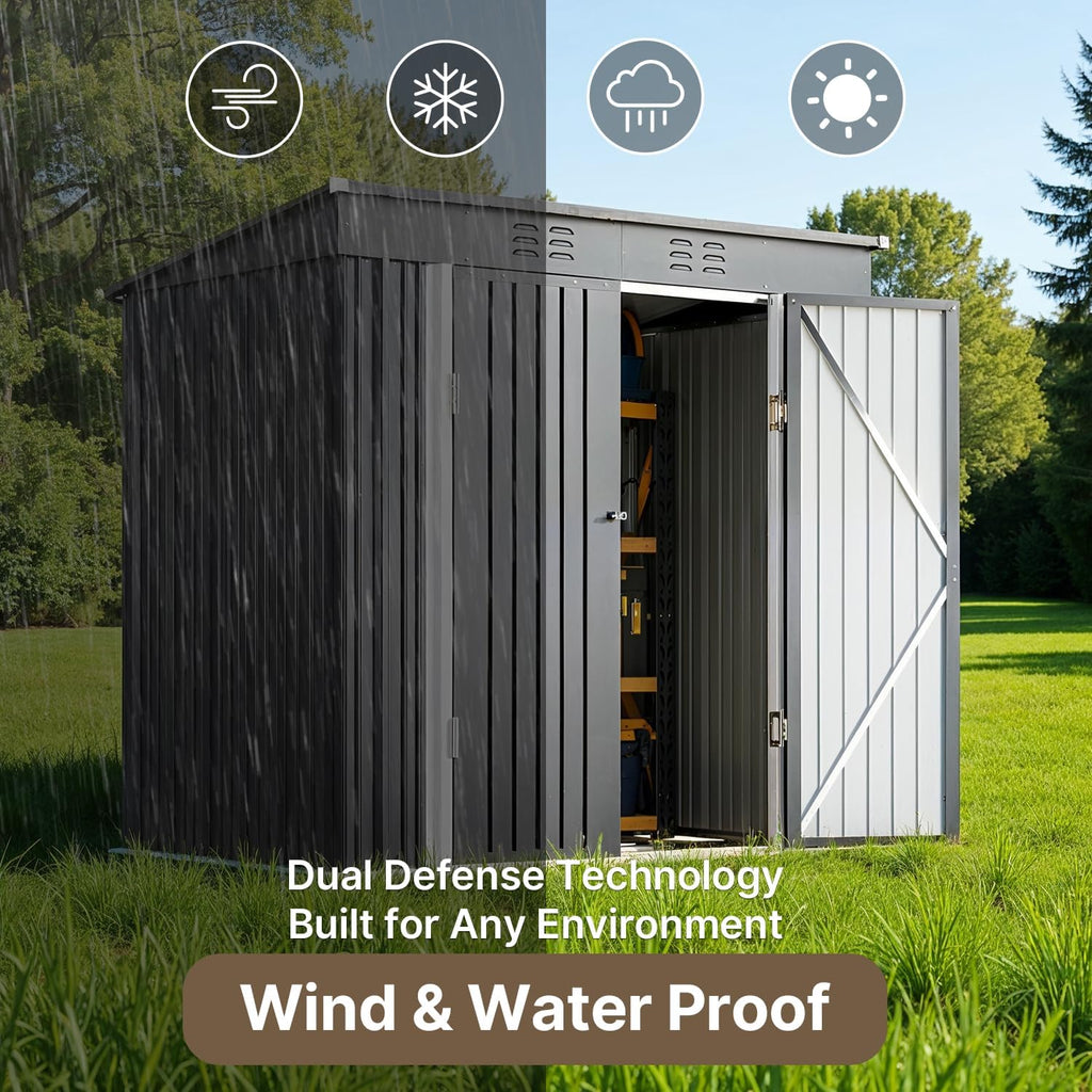 Bealife 6' x 4' Outdoor Storage Shed,Metal Shed Lockable Door - Dark Gray