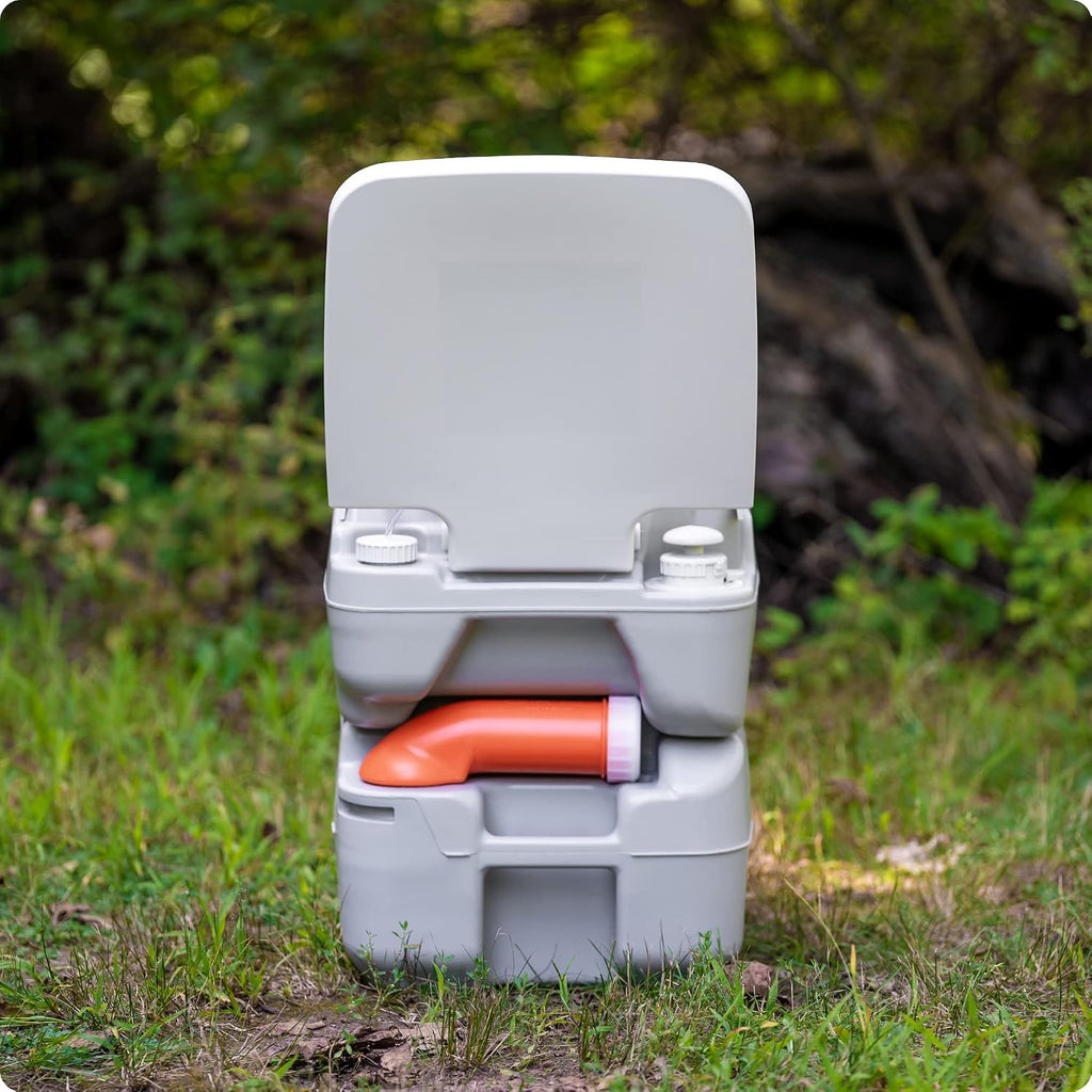 Portable Toilet – Compact Indoor & Outdoor Commode w/Travel Bag for Camping, RV, Boat – Piston Pump Flush, 6 Gallon Waste Tank, Built-In Pour Spout &