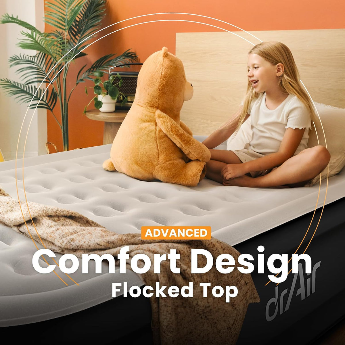 Dr. air Queen Air Mattress with Built-in Pump, 18" Raised Blow Up Mattress, 800 lbs Max Honeycomb Air Bed, 48Hr Leak-Proof Test, 3min Inflatable